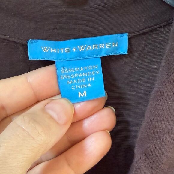 White + Warren Mother of Pearl Button Collared Short Sleeve Midi Dress in Brown - Picture 4 of 13